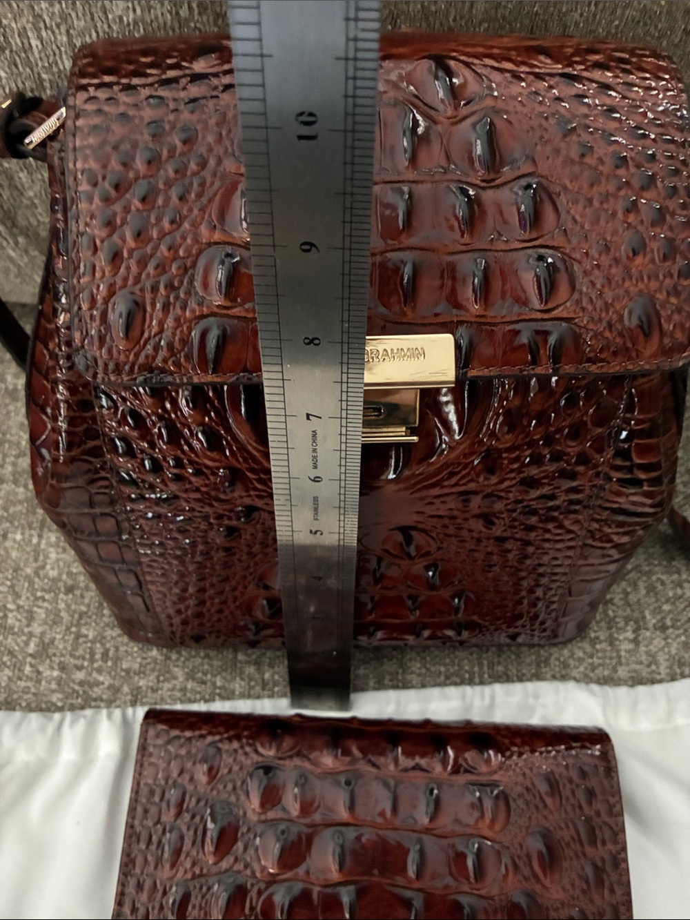Brahmin Dark Brown Croc-Embossed Leather Crossbody with Matching Wallet - Picture 8 of 10